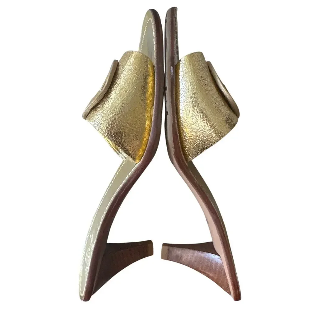 Tory Burch Aerin Metallic Gold Kitten Heel Slides 8.5